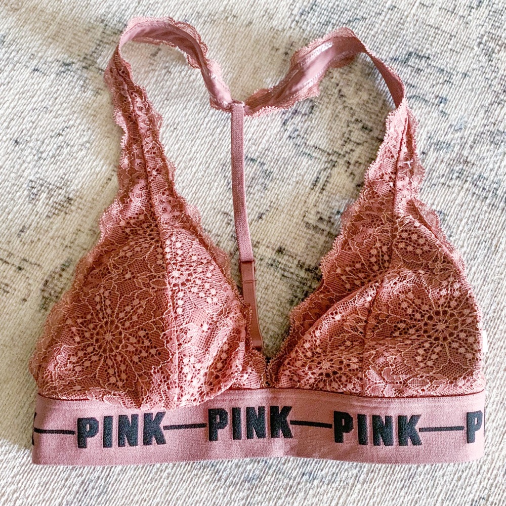 Women’s VS PINK lace razorback logo bralette XS
